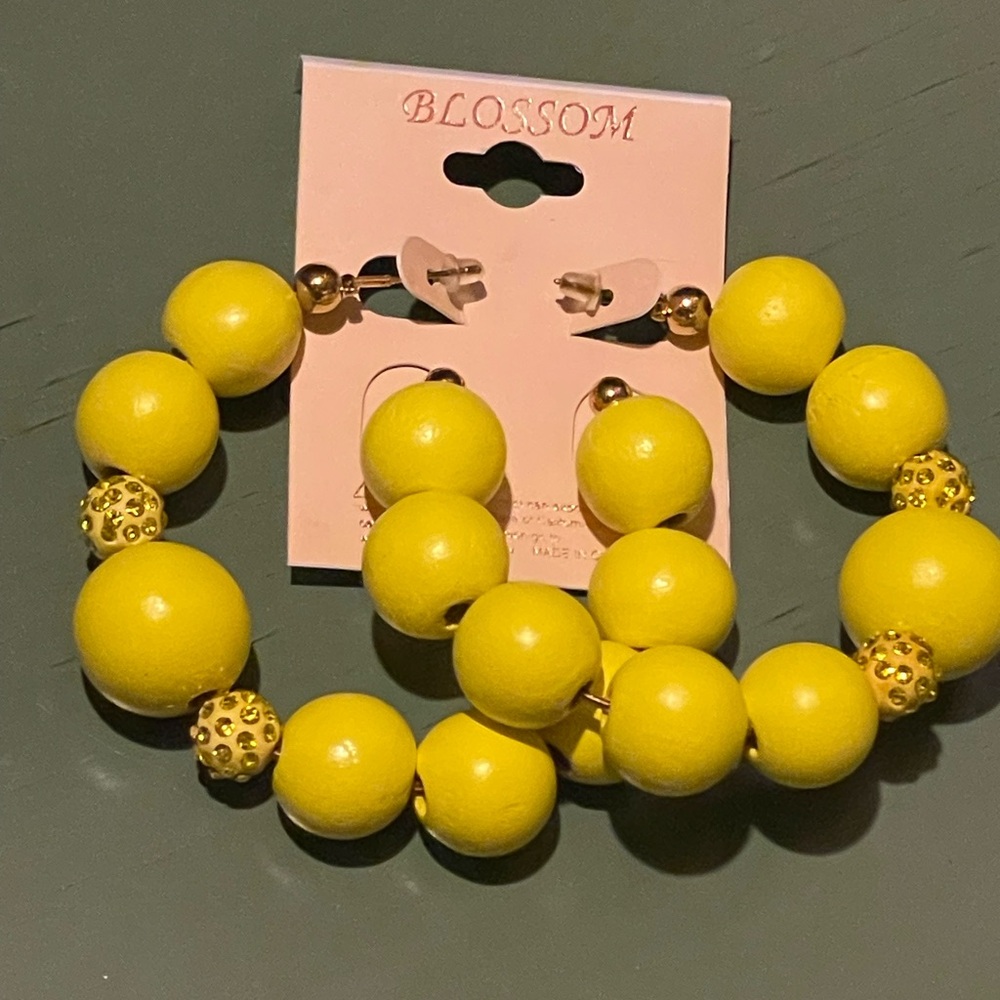 Yellow Wood Beaded oversized statement Earrings